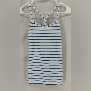 Lululemon women’s athletic tank top blue white fitted workout yoga striped